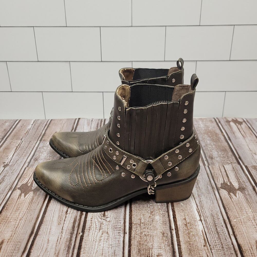 Coconuts Western Ankle Boots Studded Chain Moto Womens Size 8 Black